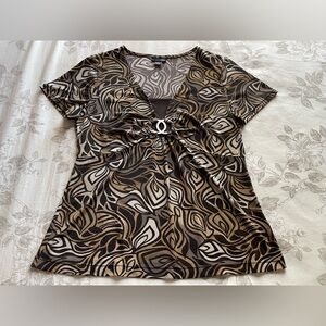 Y2K Brown Babydoll Blouse Top Small Office Lorelei Gilmore 00s Chic Neutral Boho